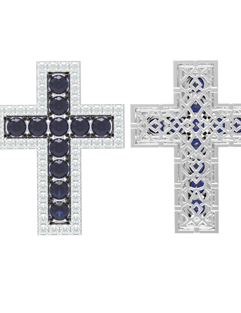 Крест из белого золота c бриллиантами и сапфиром