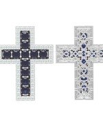 Крест из белого золота c бриллиантами и сапфиром