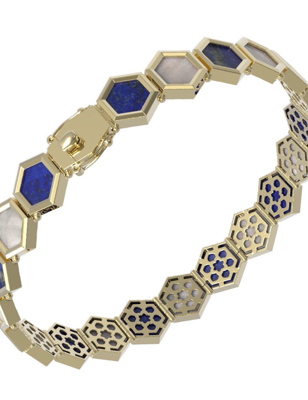 Браслет из лимонного золота c лазуритом и перламутром