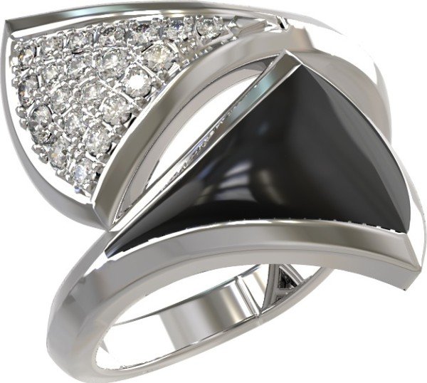 Кольцо из белого золота c бриллиантами и ониксом