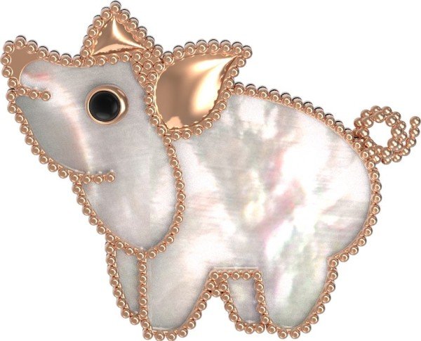 Брошь из золота c эмалью и перламутром