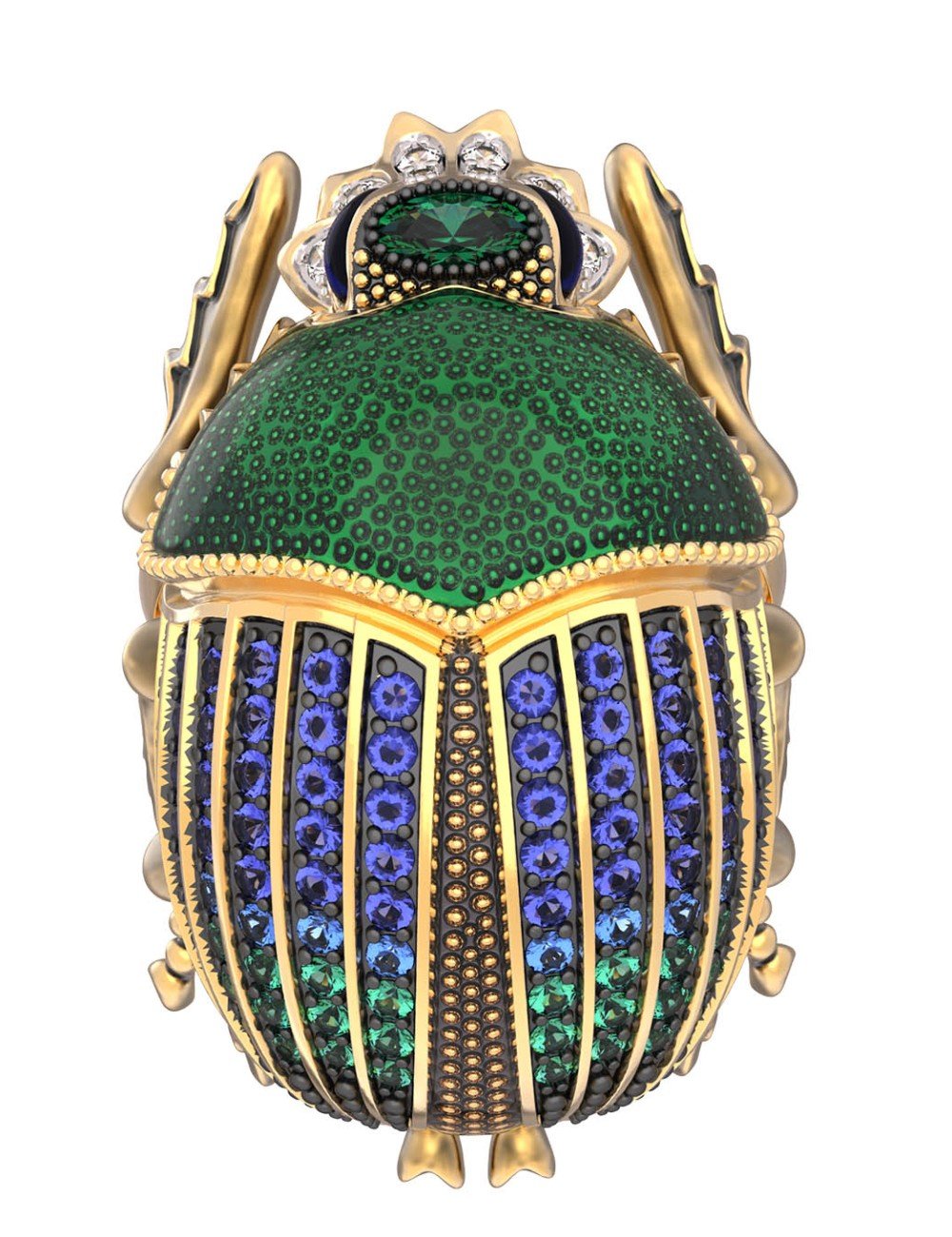 Кольцо из лимонного золота c эмалью, фианитом и турмалином