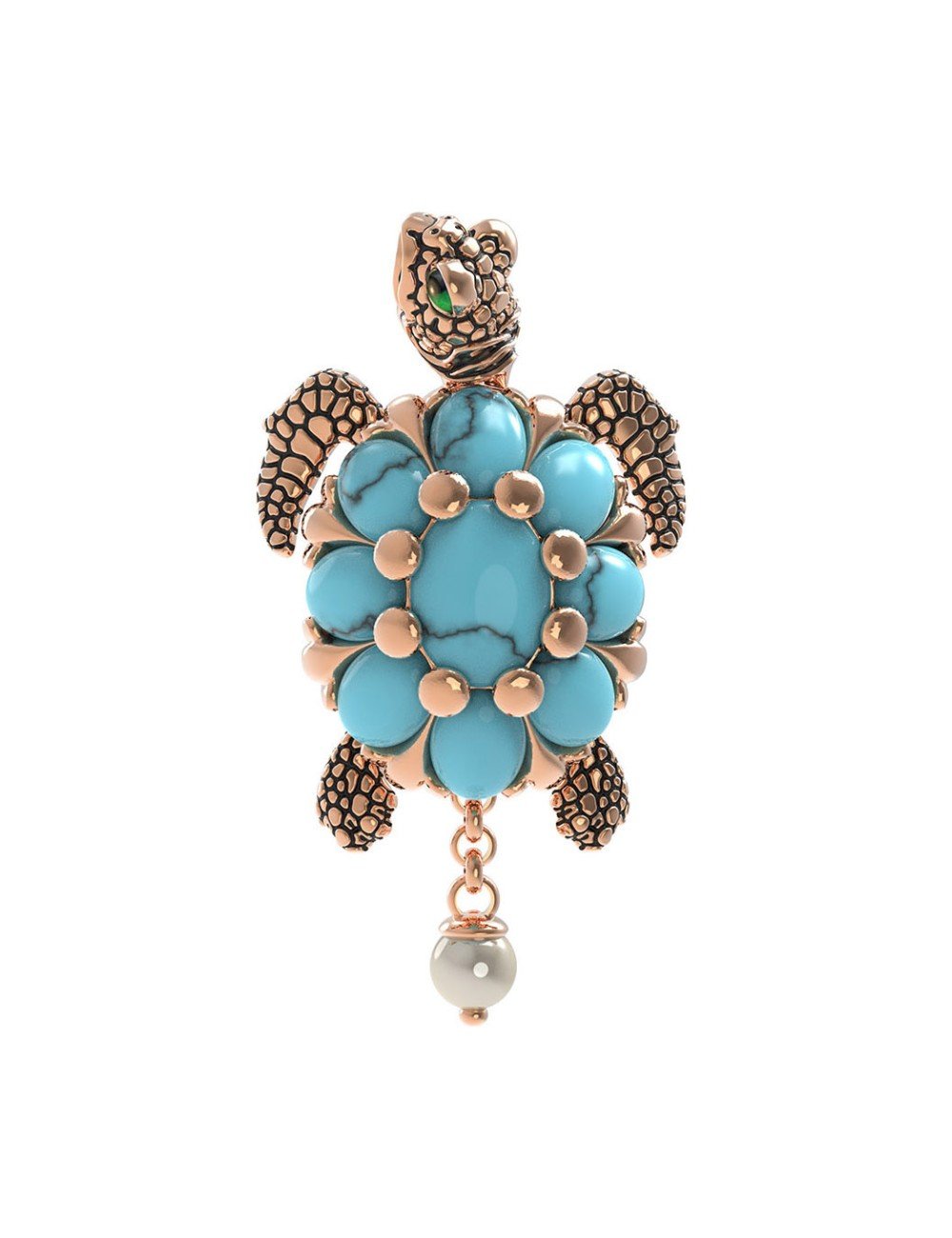 Подвеска из золота c эмалью, жемчугом и бирюзой