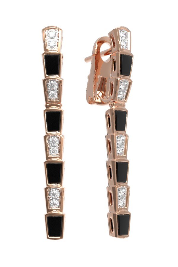 Серьги из золота c бриллиантами и ониксом