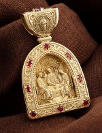 Образок из лимонного золота c эмалью и рубином