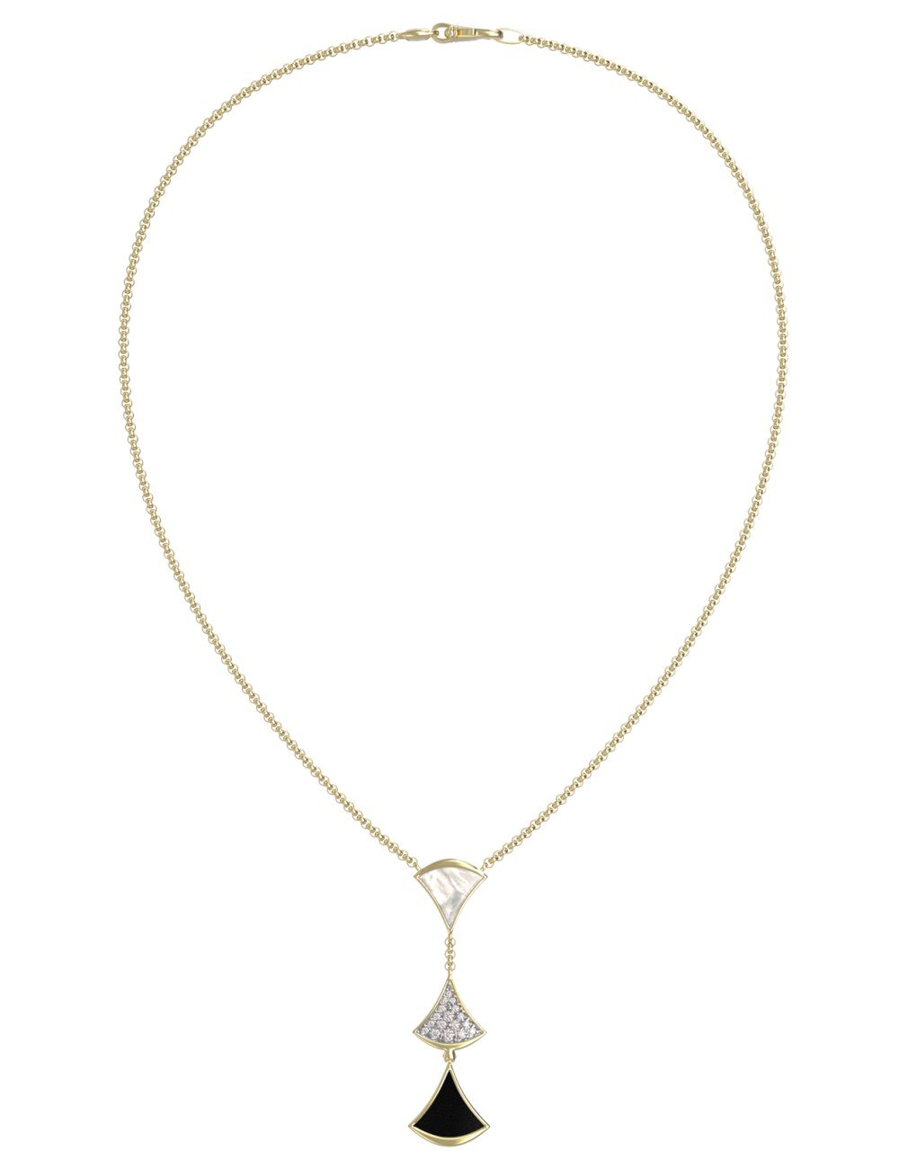 Колье из лимонного золота c бриллиантами, ониксом и перламутром