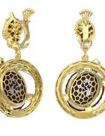 Серьги из лимонного золота c эмалью и железным деревом