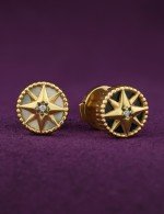 Серьги из лимонного золота c бриллиантами, ониксом и перламутром