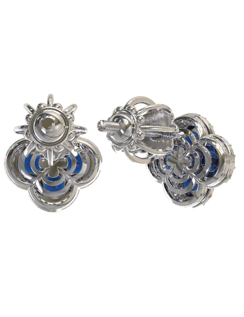 Серьги из белого золота c бриллиантами и сапфиром