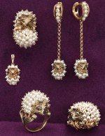 Серьги из золота c эмалью и жемчугом