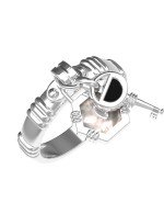 Кольцо из белого золота c ониксом и перламутром