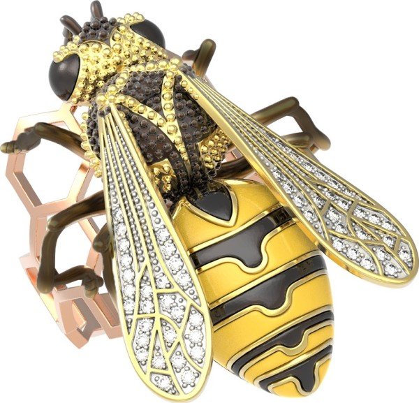 Кольцо из золота c эмалью и фианитом