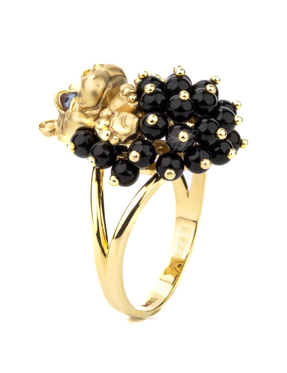 Кольцо из лимонного золота c эмалью и ониксом