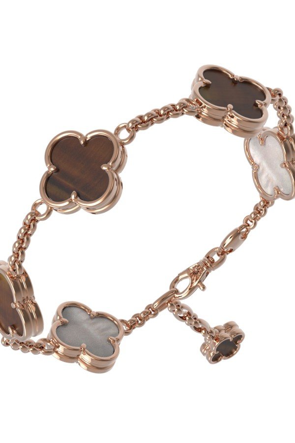 Браслет из золота c тигровым глазом и перламутром