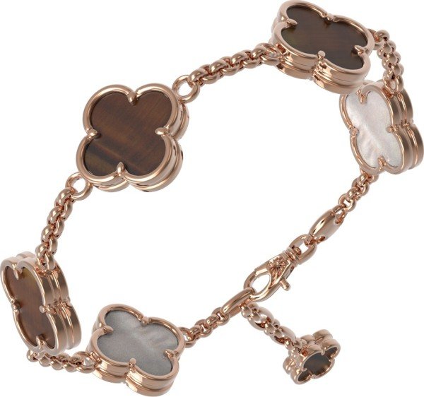 Браслет из золота c тигровым глазом и перламутром