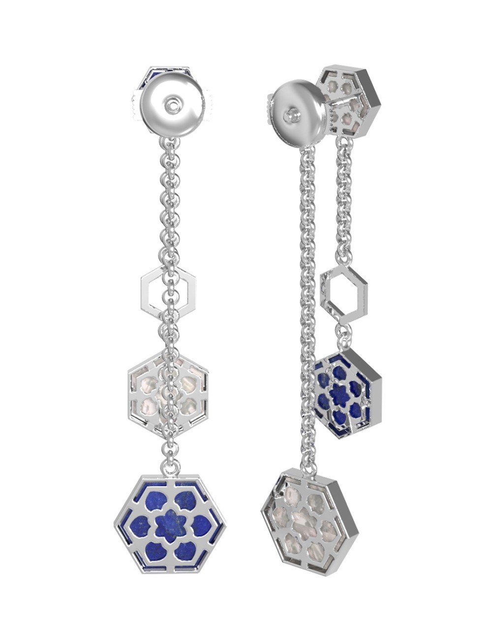 Серьги из белого золота c лазуритом и перламутром