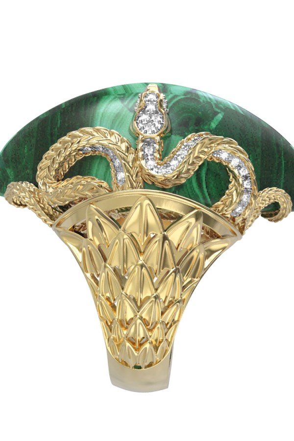 Кольцо из лимонного золота c бриллиантами и малахитом