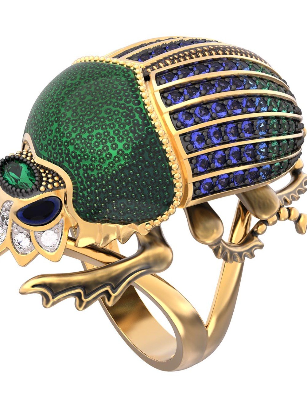 Кольцо из лимонного золота c эмалью, фианитом и турмалином