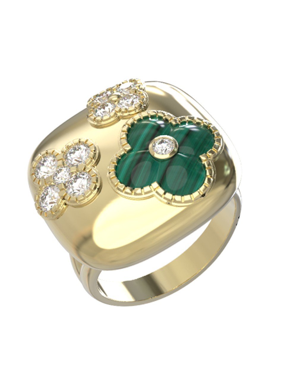 Кольцо из лимонного золота c бриллиантами и малахитом