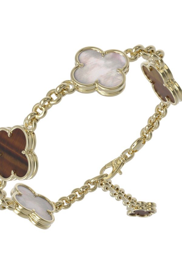 Браслет из лимонного золота c тигровым глазом и перламутром