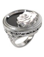 Кольцо из белого золота c ониксом и перламутром