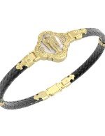 Браслет из лимонного золота c шнурком и перламутром