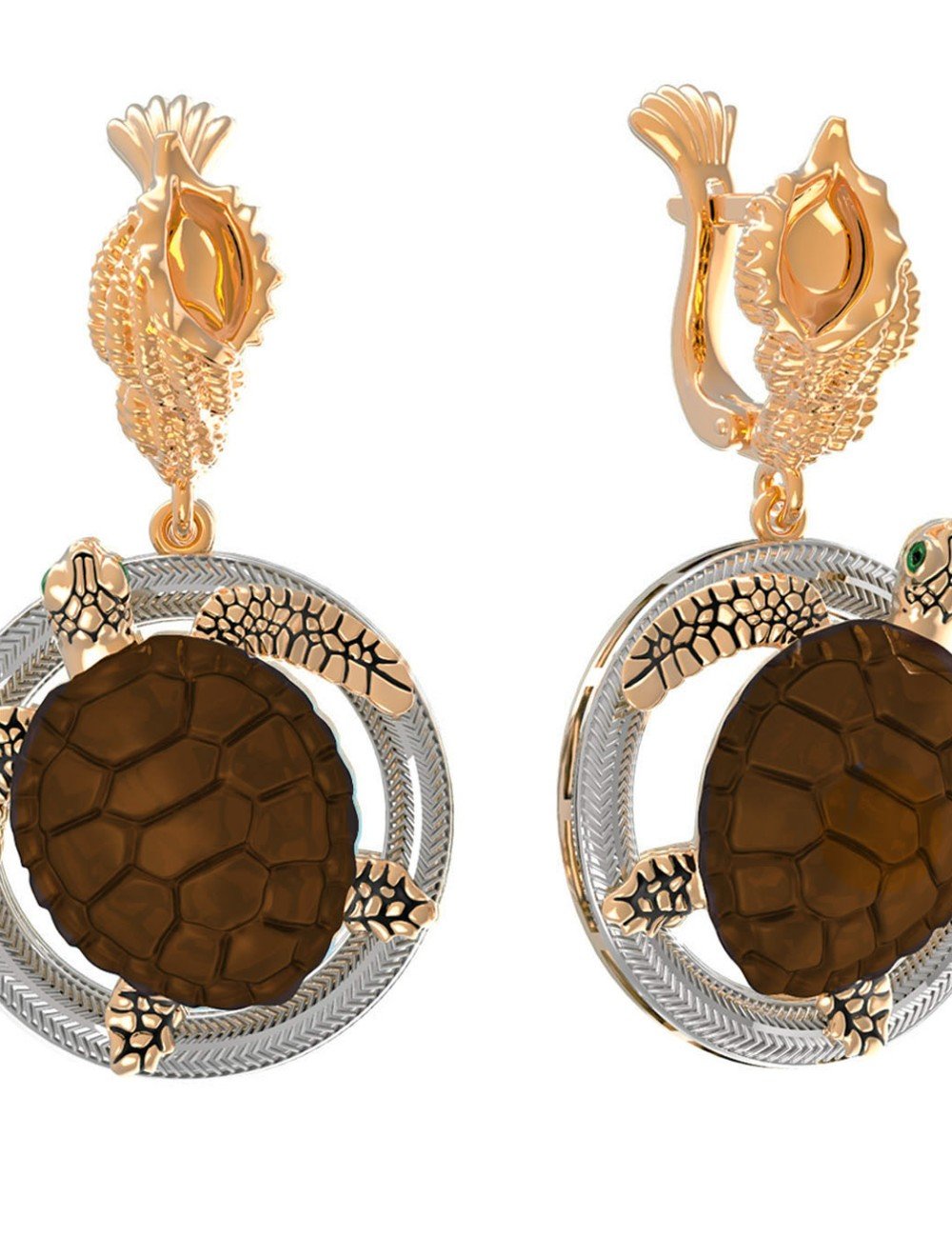 Серьги из золота c эмалью и железным деревом