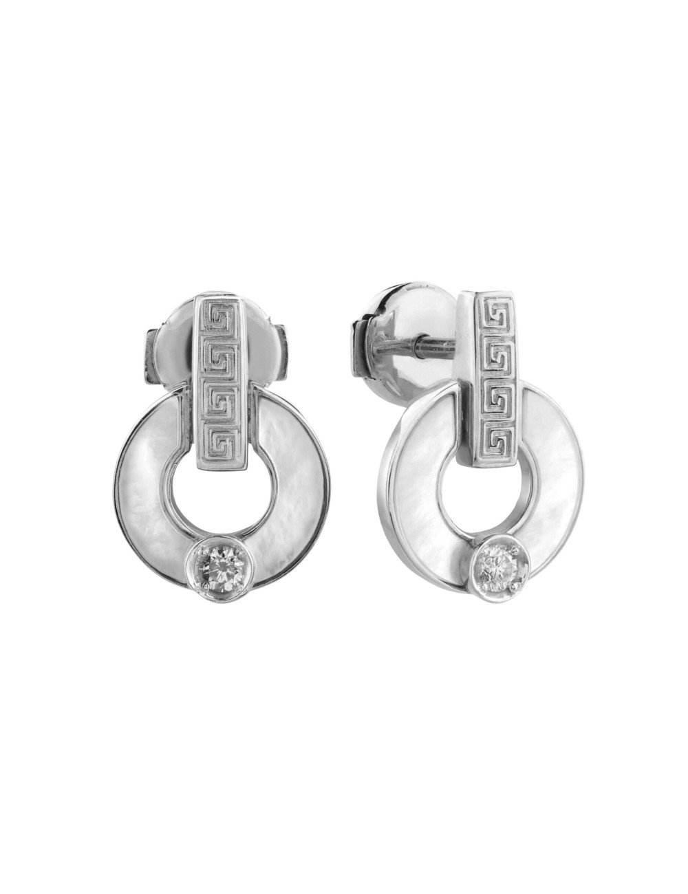 Серьги из белого золота c бриллиантами и перламутром