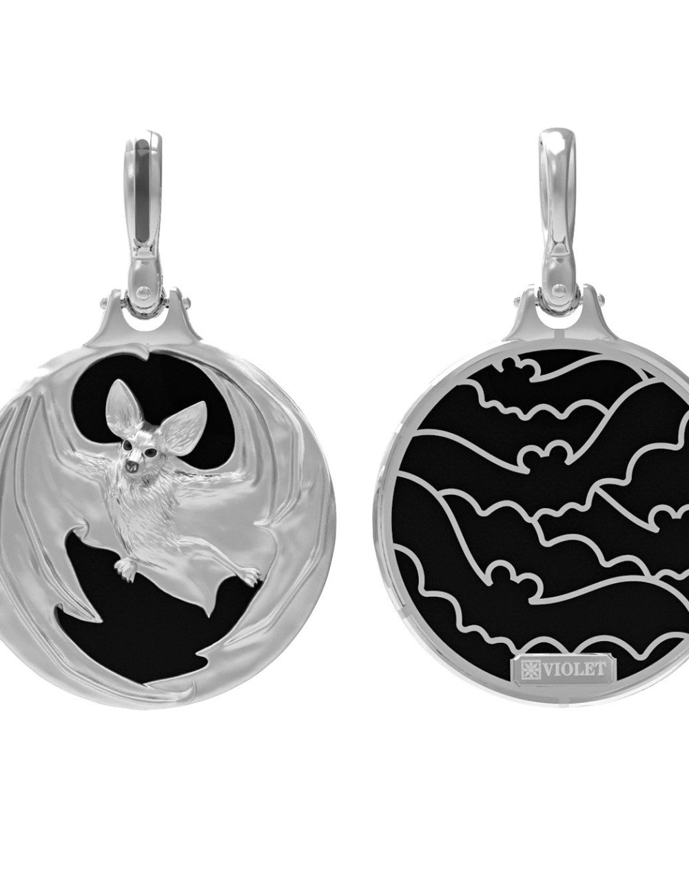 Подвеска из белого золота c эмалью и ониксом