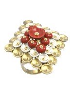 Кольцо из лимонного золота c агатом и перламутром