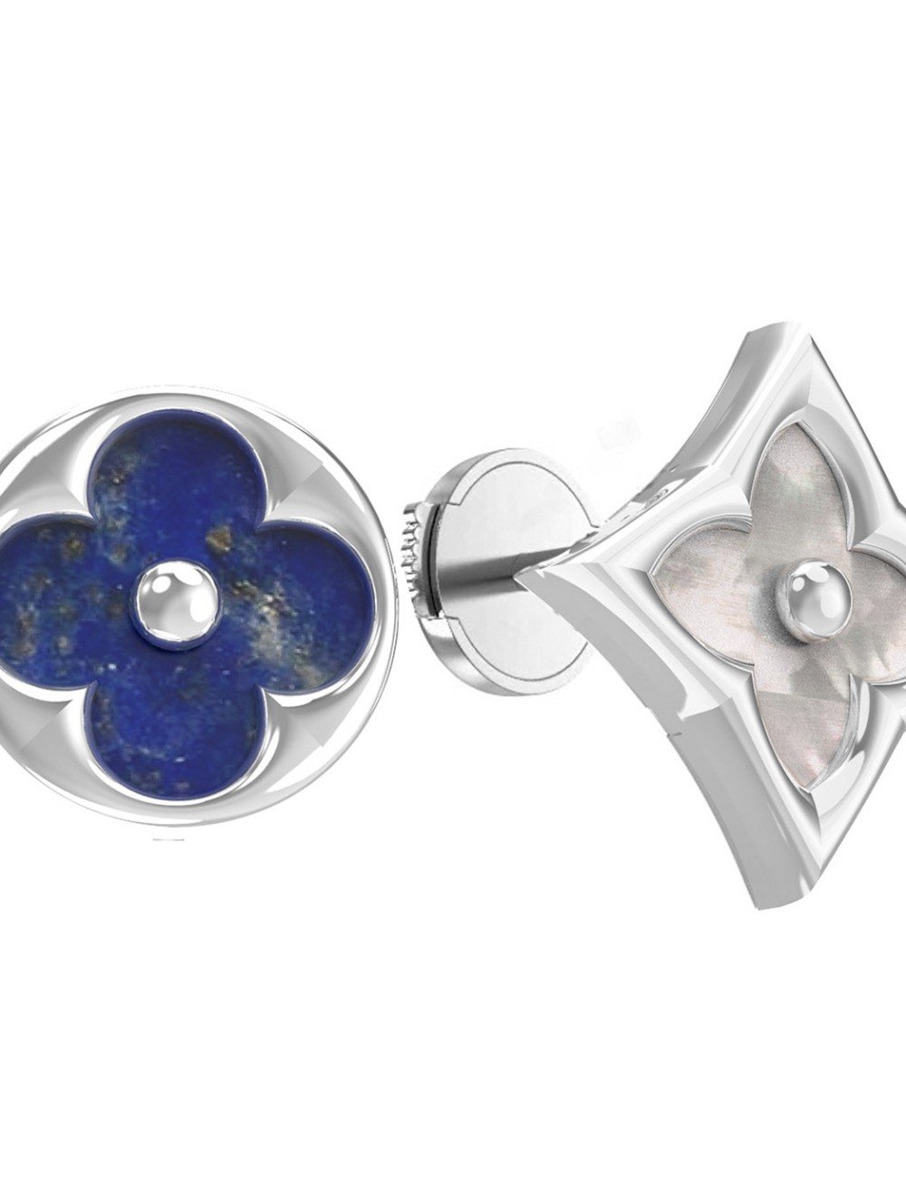 Серьги из белого золота c лазуритом и перламутром