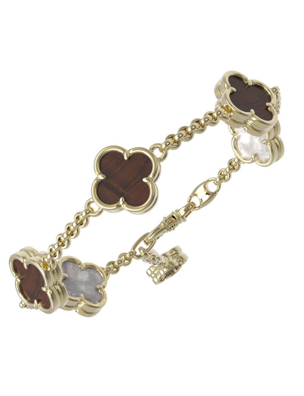 Браслет из лимонного золота c тигровым глазом и перламутром