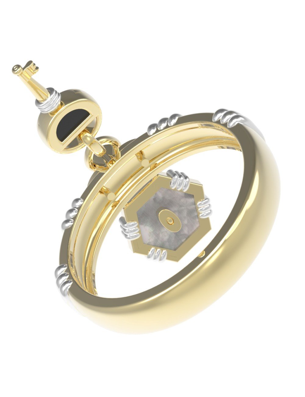 Кольцо из лимонного золота c ониксом и перламутром