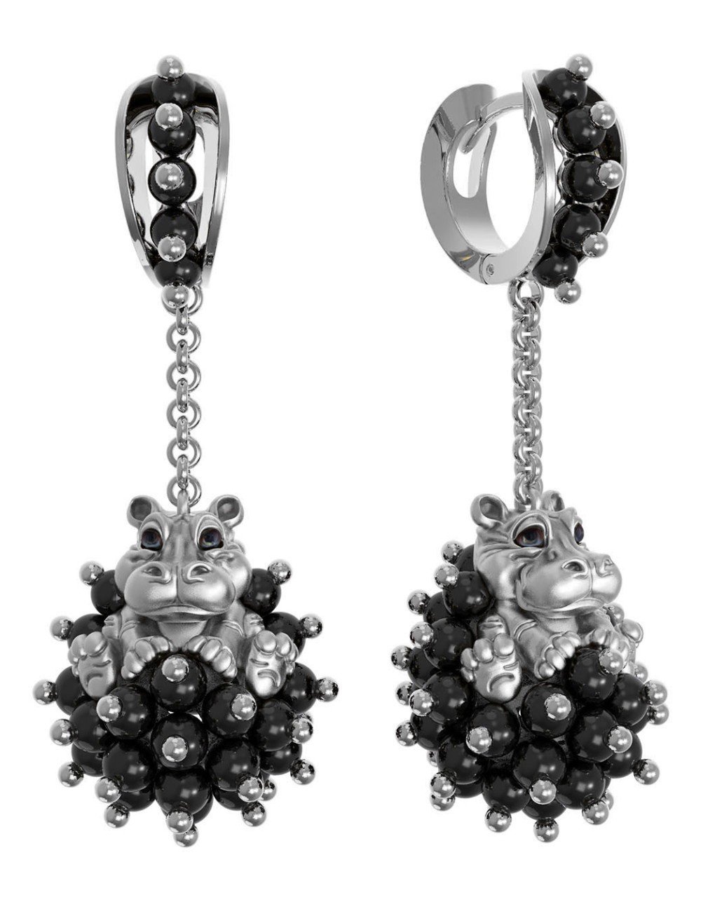 Серьги из белого золота c эмалью и ониксом