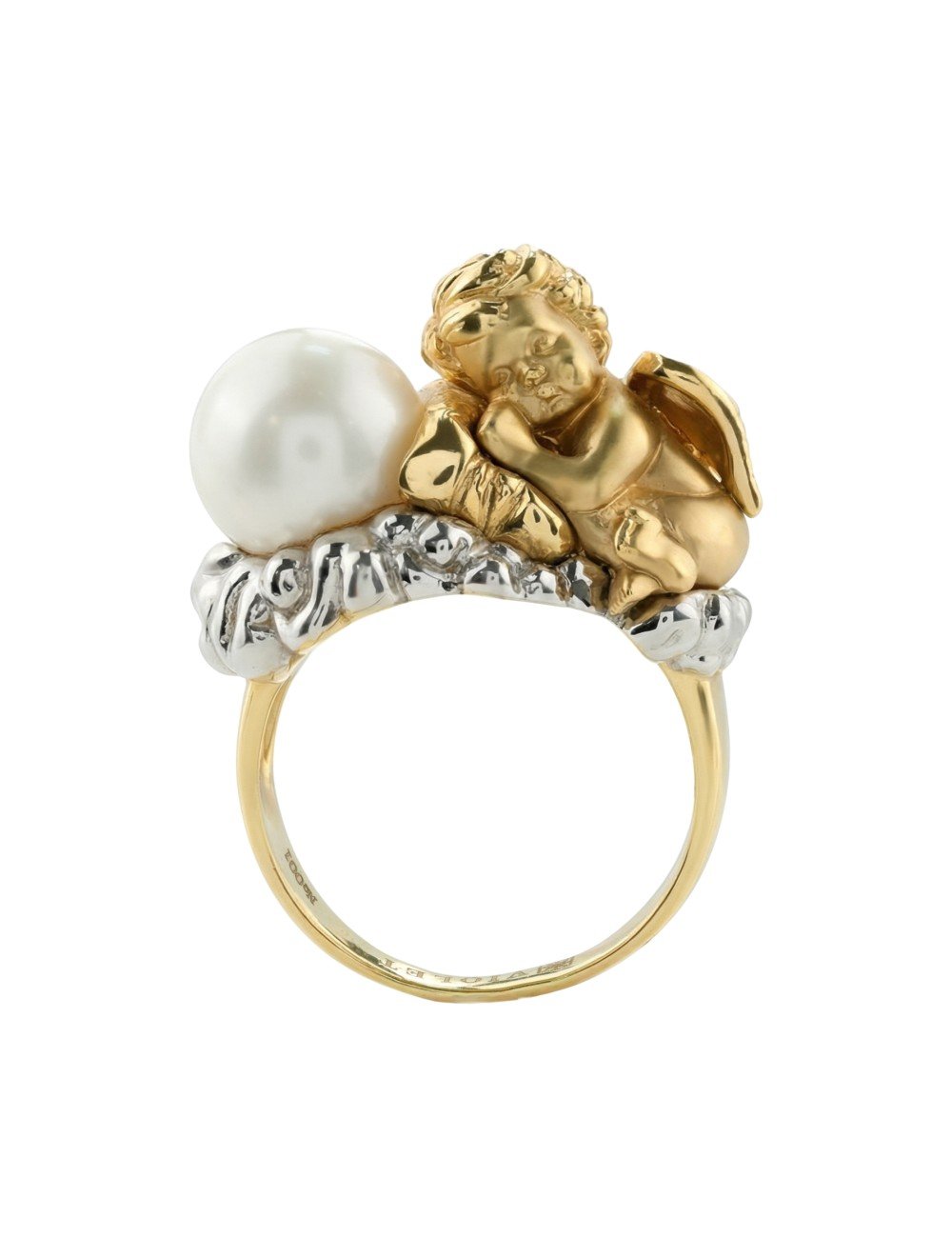 Кольцо из лимонного золота c жемчугом