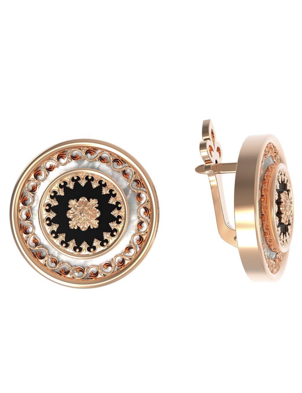 Серьги из золота c ониксом и перламутром