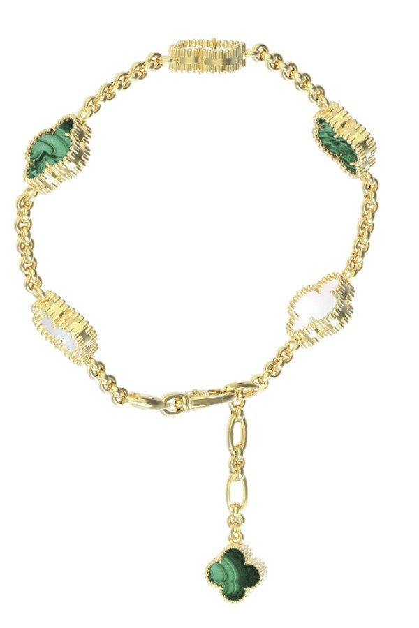Браслет из лимонного золота c малахитом и перламутром