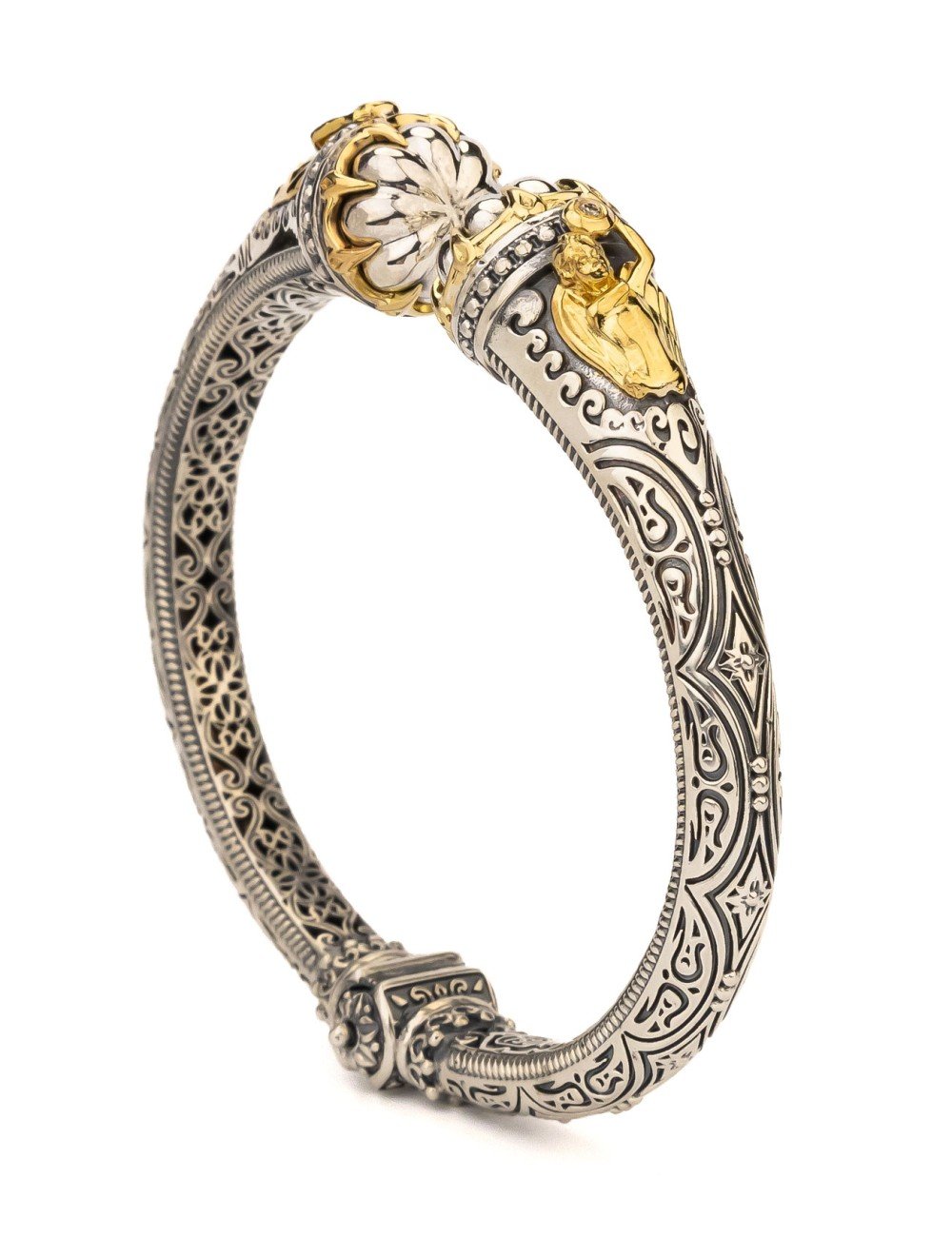 Браслет из серебра и золота c бриллиантами и рубином