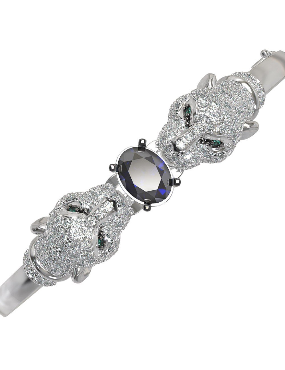 Браслет из белого золота c бриллиантами, сапфиром и изумрудом