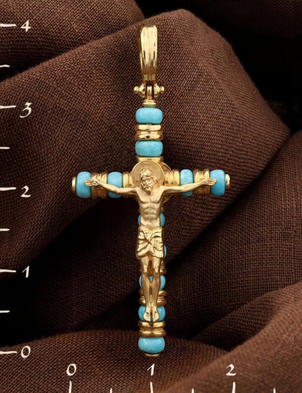 Крест из лимонного золота c бирюзой