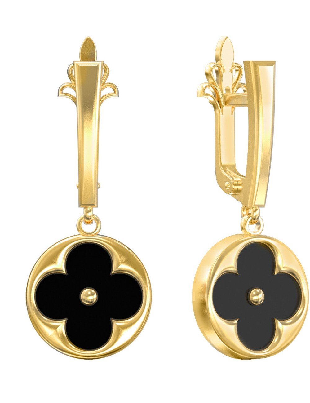 Серьги из лимонного золота c ониксом