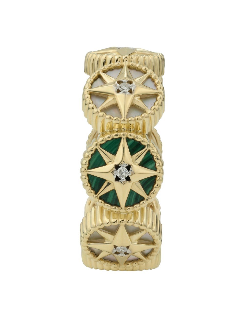 Кольцо из лимонного золота c бриллиантами, малахитом и перламутром