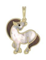 Подвеска из лимонного золота c эмалью, тигровым глазом и перламутром