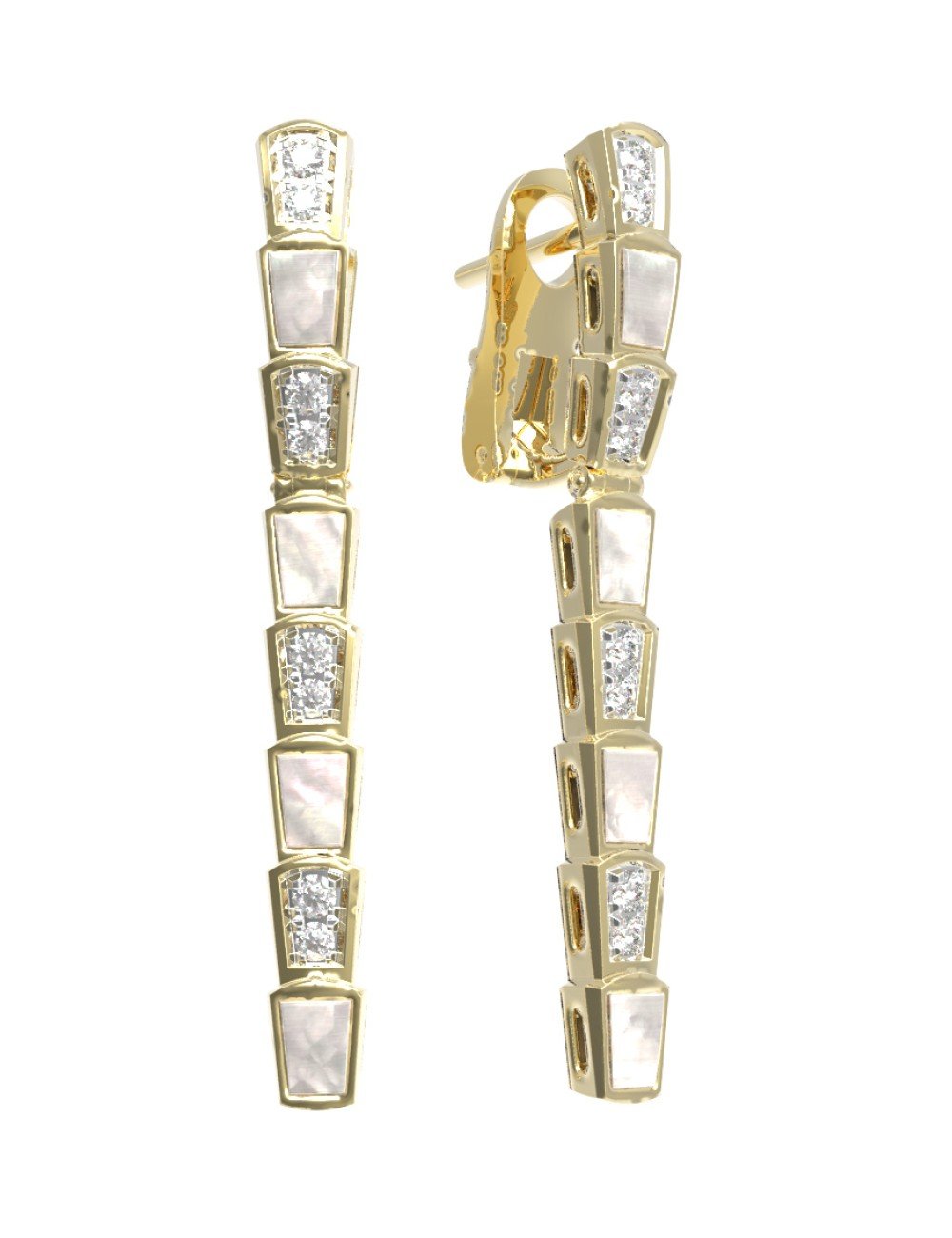 Серьги из лимонного золота c бриллиантами и перламутром