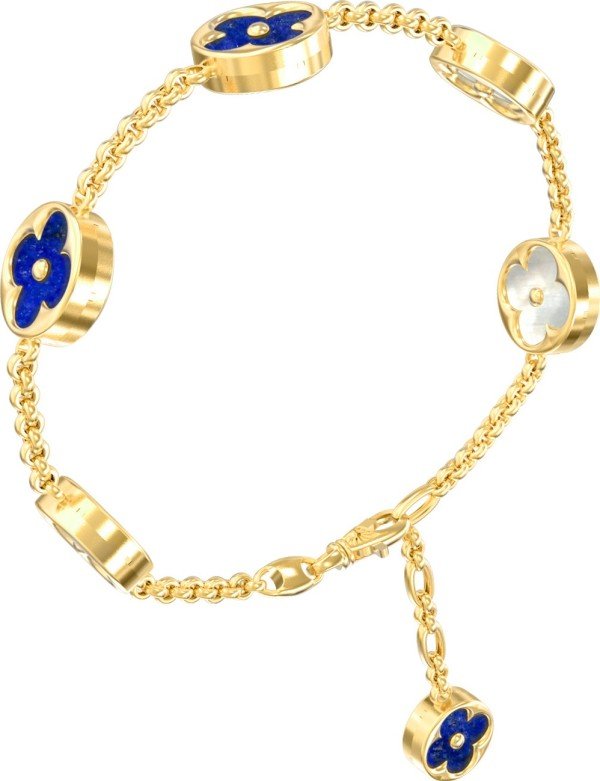 Браслет из лимонного золота c лазуритом и перламутром