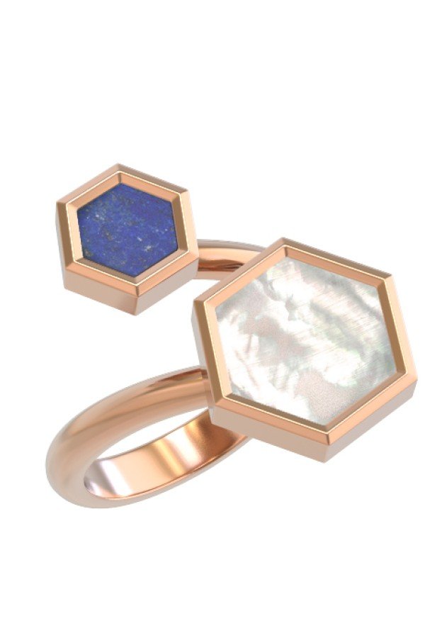 Кольцо из золота c лазуритом и перламутром