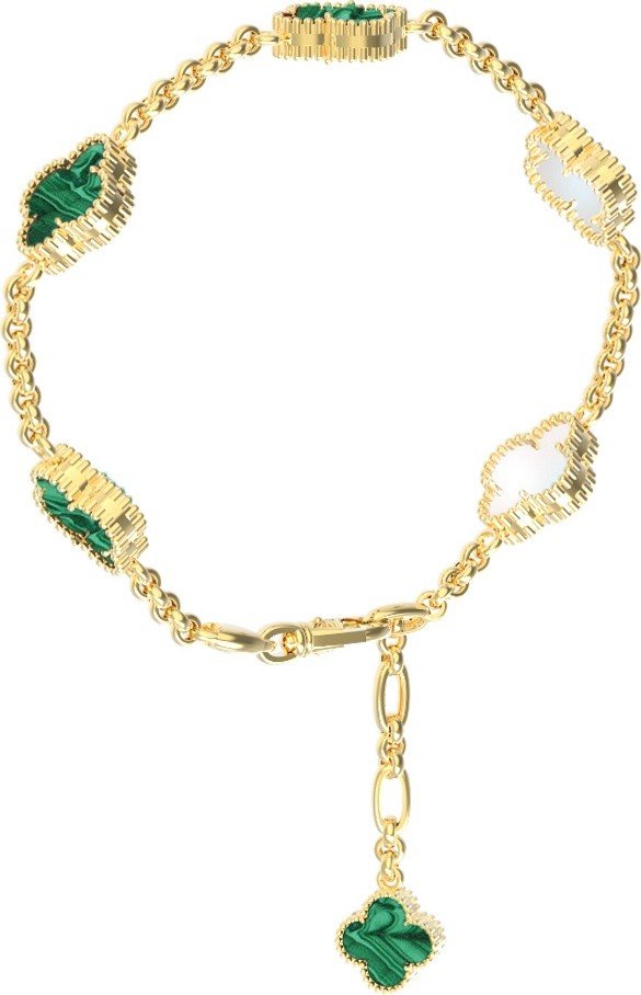 Браслет из лимонного золота c малахитом и перламутром