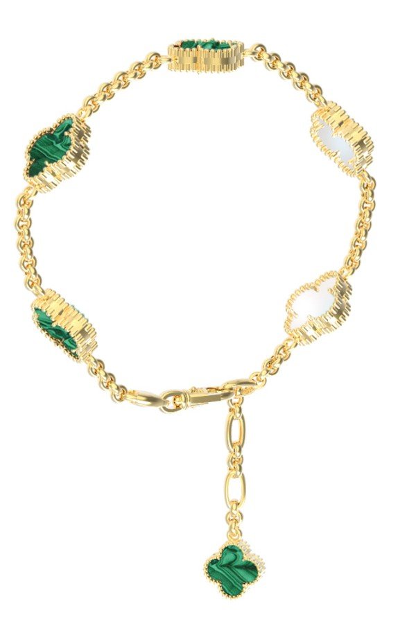 Браслет из лимонного золота c малахитом и перламутром