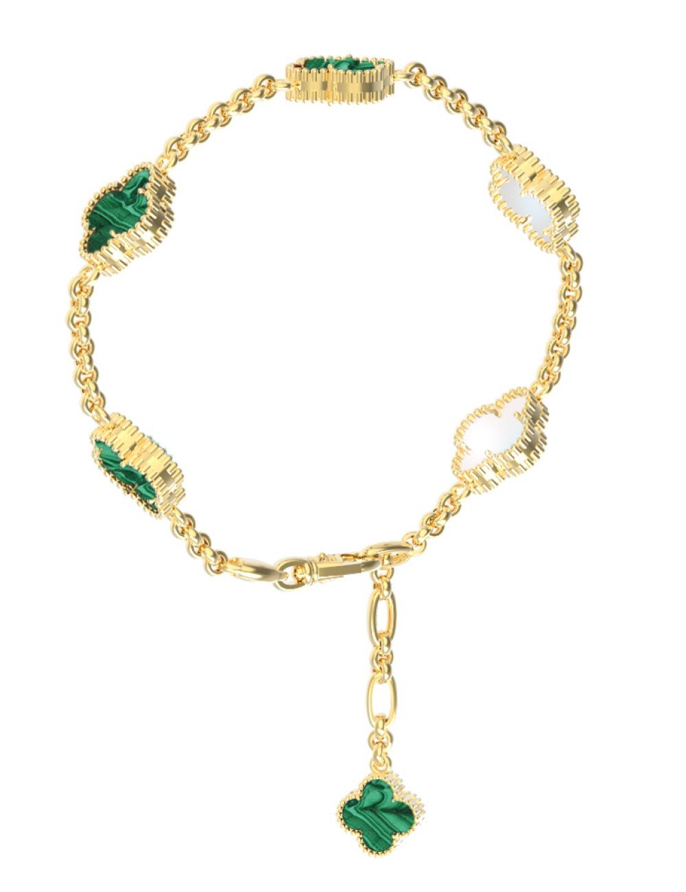 Браслет из лимонного золота c малахитом и перламутром