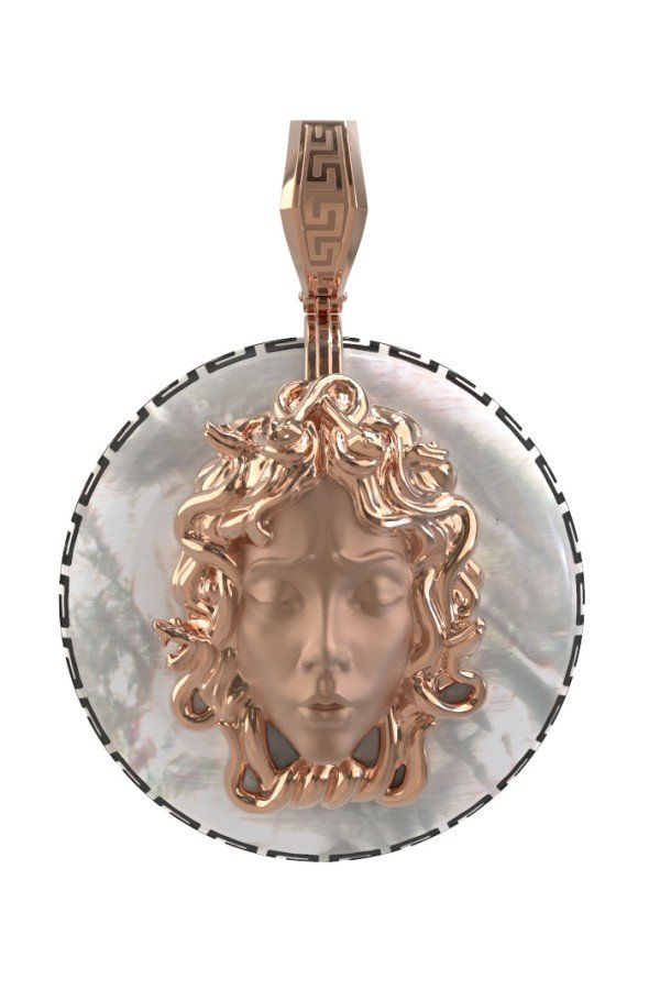 Подвеска из золота c эмалью и перламутром